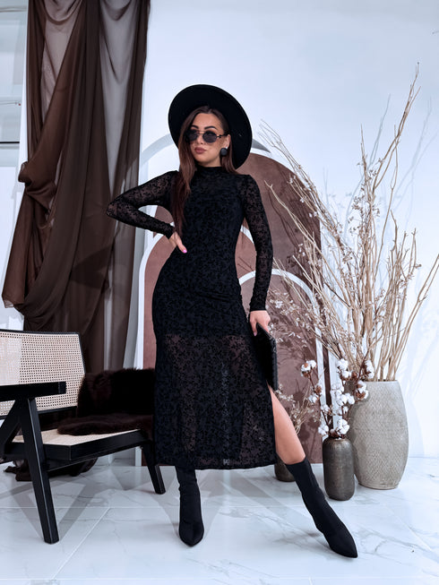 Tīkliņkleita + apakškleita "All Day Rose HS9803" - MELNA