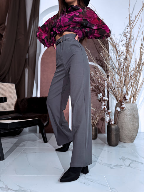 Wide pants + belt "SUDOKU M756" - GREY