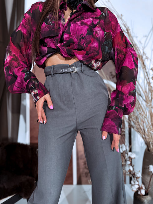 Wide pants + belt "SUDOKU M756" - GREY