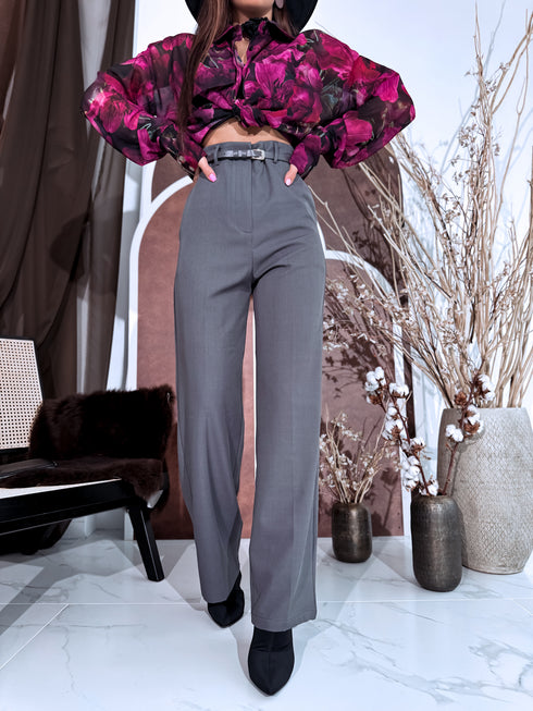 Wide pants + belt "SUDOKU M756" - GREY