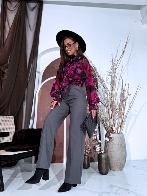 Wide pants + belt "SUDOKU M756" - GREY