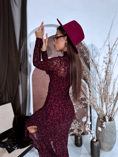 Tīkliņkleita + apakškleita "All Day Rose HS9803" - BORDO