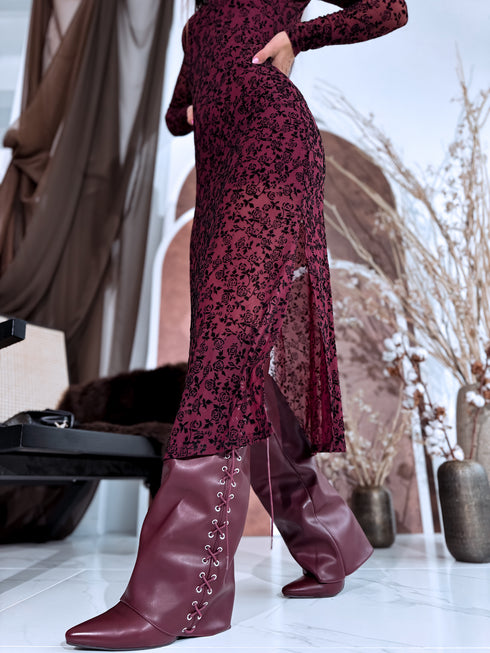 Tīkliņkleita + apakškleita "All Day Rose HS9803" - BORDO