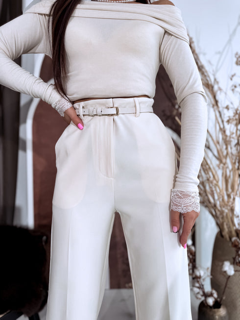 Wide pants + belt "SUDOKU M756" - LIGHT BEIGE