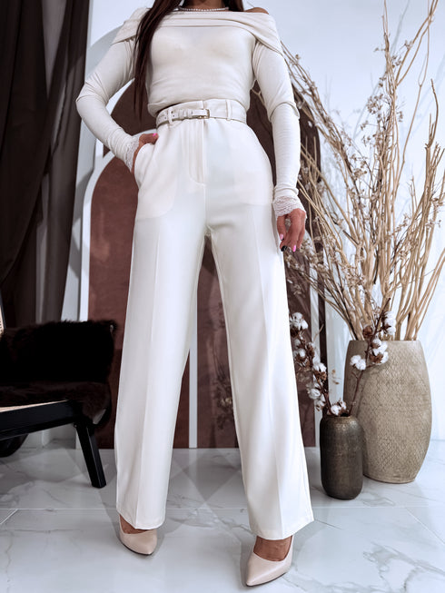 Wide pants + belt "SUDOKU M756" - LIGHT BEIGE