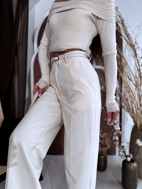 Wide pants + belt "SUDOKU M756" - LIGHT BEIGE