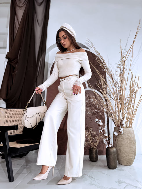 Wide pants + belt "SUDOKU M756" - LIGHT BEIGE