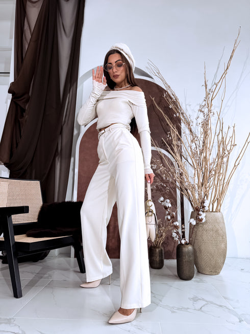 Wide pants + belt "SUDOKU M756" - LIGHT BEIGE