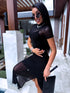 2in1 net dress + petticoat - BLACK