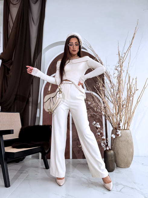 Wide pants + belt "SUDOKU M756" - LIGHT BEIGE