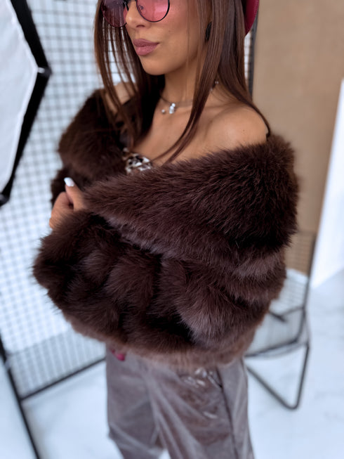 Artificial fur coat "TRANSITION G6079" - choco