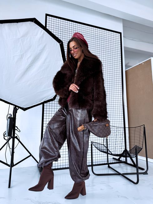 Artificial fur coat "TRANSITION G6079" - choco