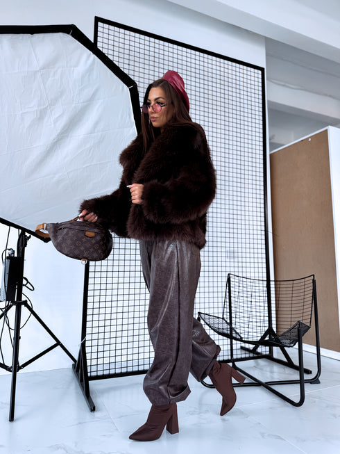 Artificial fur coat "TRANSITION G6079" - choco