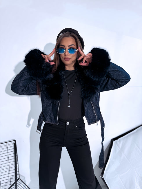 DŽINSA virsjaka ar zilu pūku "BERRY" FL202286 - TUMŠI ZILA