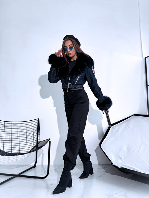 DŽINSA virsjaka ar zilu pūku "BERRY" FL202286 - TUMŠI ZILA