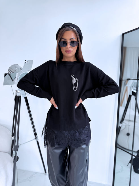 Sweater "Lace Memory FF7127" - BLACK