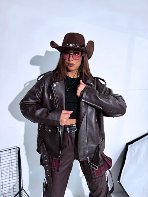 "POISON" Ādas imitācijas jaka CV2169-10 - CHOCO