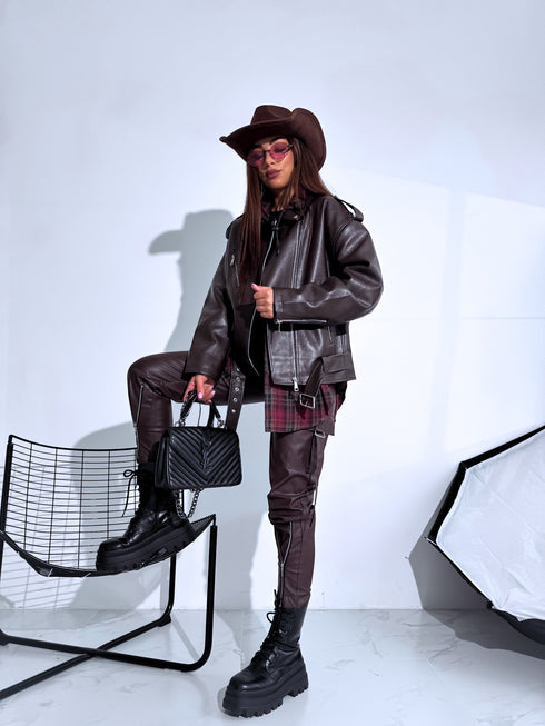 "POISON" Ādas imitācijas jaka CV2169-10 - CHOCO