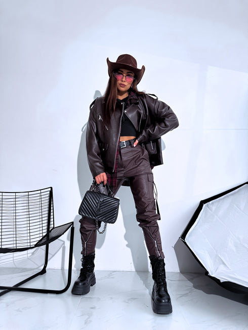 "POISON" Ādas imitācijas jaka CV2169-10 - CHOCO