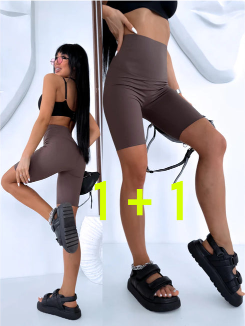 Glostantys šortai YPAČ aukštu juosmeniu – rudi