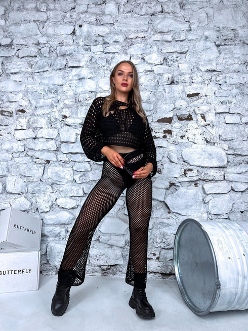 Melns tamborēts 2in1 komplekts - bikses + dzemperis