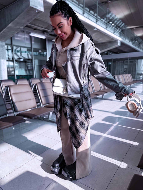 Ādas imitācijas VIRSJAKA/VESTE "LOLLY" - PELĒKA