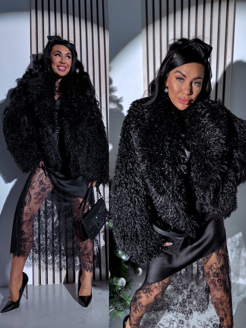 "PINTEREST 6AW006" mākslīgās kažokādas virsjaka - MELNA