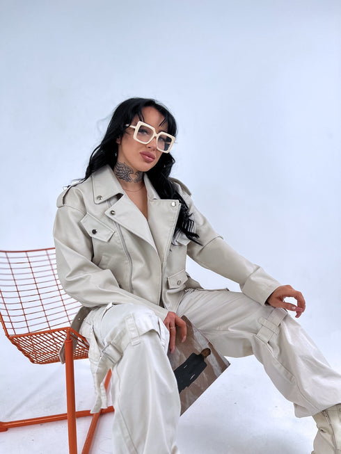 Crop faux leather jacket MU03 - beige