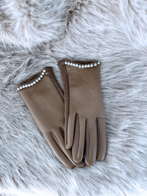 CHOCO pirštinės su odos imitacijos įsiuvais "CLASSY CRYSTAL"