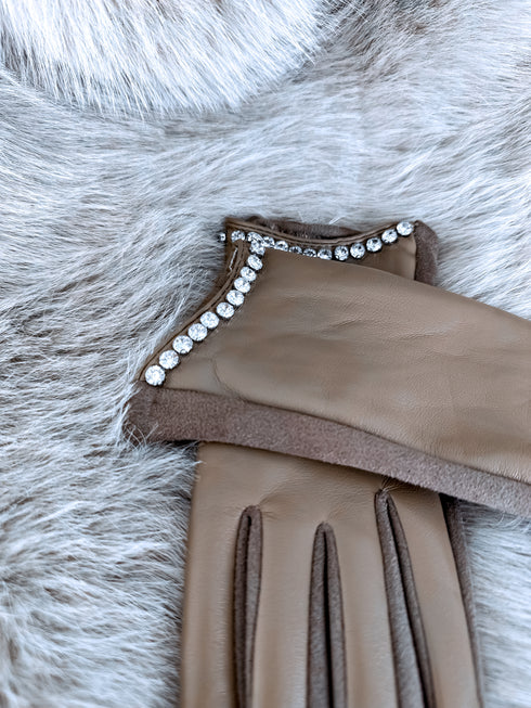 CHOCO pirštinės su odos imitacijos įsiuvais "CLASSY CRYSTAL"