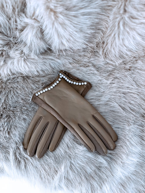 CHOCO pirštinės su odos imitacijos įsiuvais "CLASSY CRYSTAL"