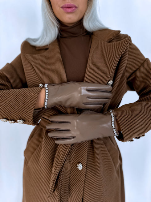 CHOCO pirštinės su odos imitacijos įsiuvais "CLASSY CRYSTAL"