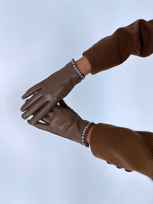 CHOCO pirštinės su odos imitacijos įsiuvais "CLASSY CRYSTAL"