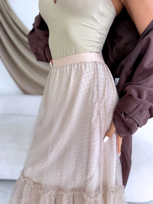 Punktuotas tiulio sijonas "DIVINE LA3628" - ŠVIESIAI SMĖLIO SPALVOS