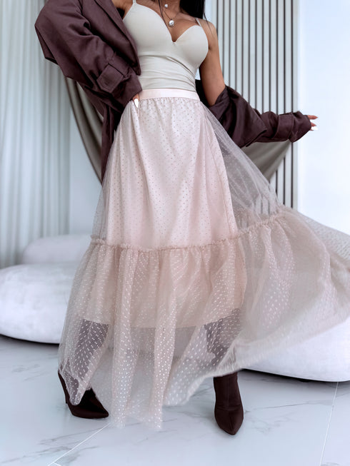 Punktuotas tiulio sijonas "DIVINE LA3628" - ŠVIESIAI SMĖLIO SPALVOS