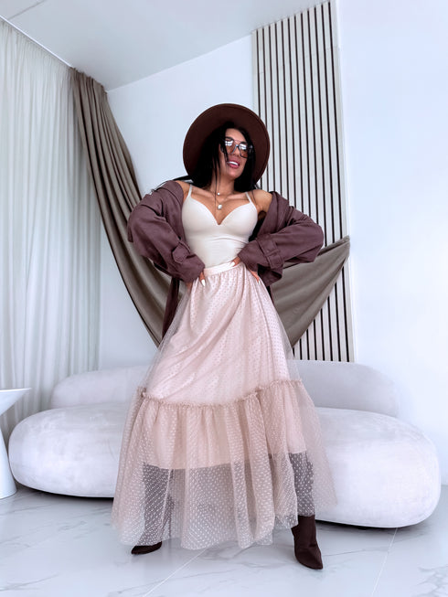 Punktuotas tiulio sijonas "DIVINE LA3628" - ŠVIESIAI SMĖLIO SPALVOS