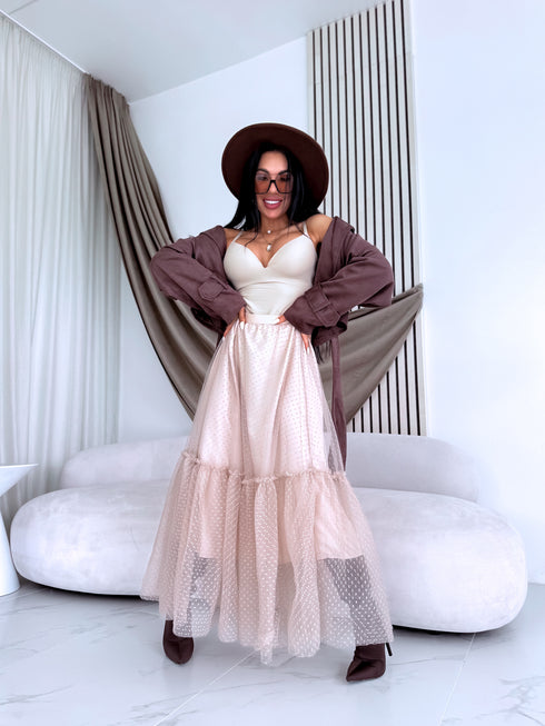 Punktuotas tiulio sijonas "DIVINE LA3628" - ŠVIESIAI SMĖLIO SPALVOS