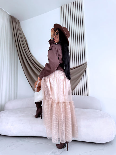 Punktuotas tiulio sijonas "DIVINE LA3628" - ŠVIESIAI SMĖLIO SPALVOS