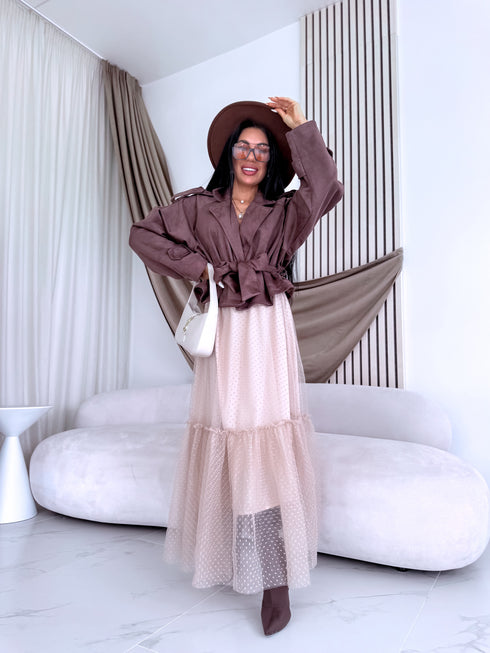 Punktuotas tiulio sijonas "DIVINE LA3628" - ŠVIESIAI SMĖLIO SPALVOS