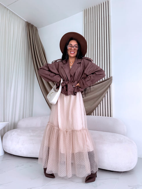 Punktuotas tiulio sijonas "DIVINE LA3628" - ŠVIESIAI SMĖLIO SPALVOS