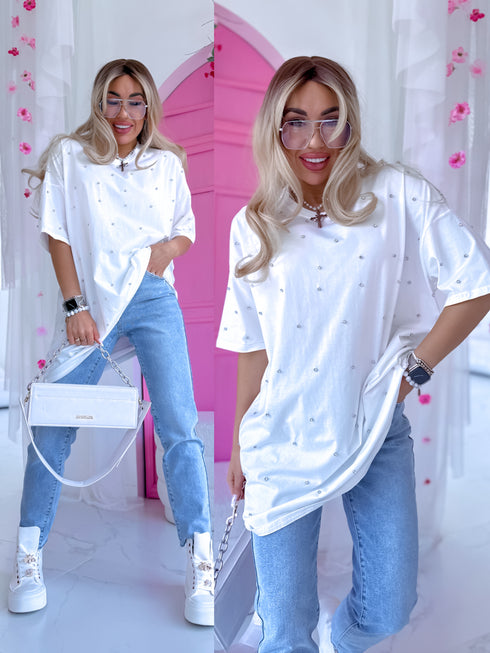 Oversize T-krekls "Kristālu Romantika" - balts