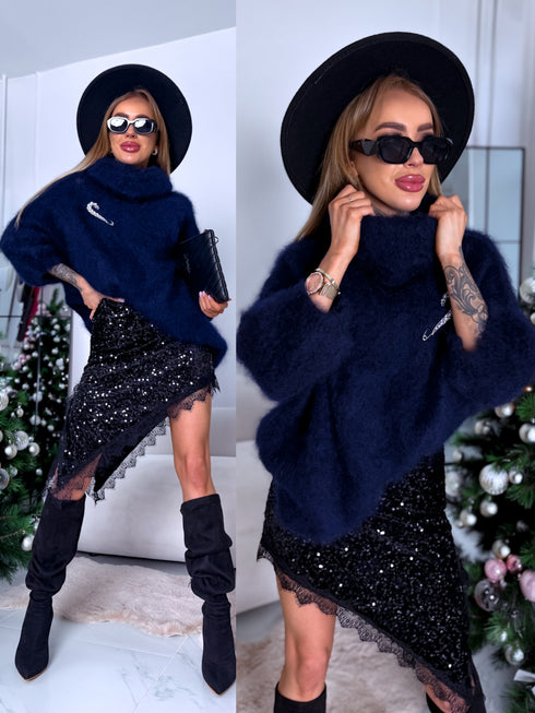 "MOHAIR" adīts džemperis - TUMŠI ZILS