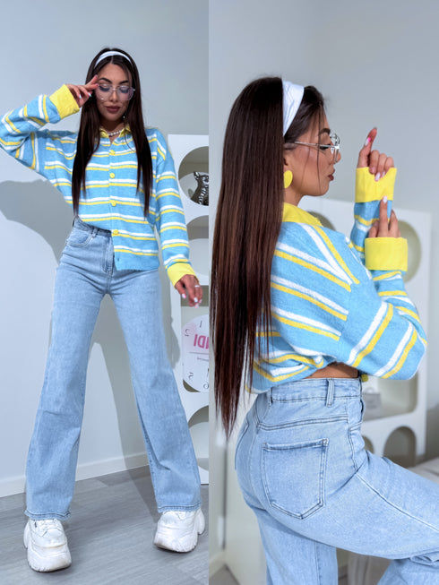 Megzta striukė "KNIT FUSION" W48790 - MĖLYNA