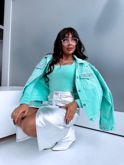 Basic PUSH-UP tops with square neckline - mint