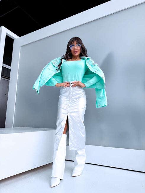 Basic PUSH-UP tops with square neckline - mint