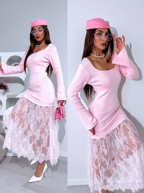 Dress with lace "HOLLYWOOD HYY571" - SOFT PINK