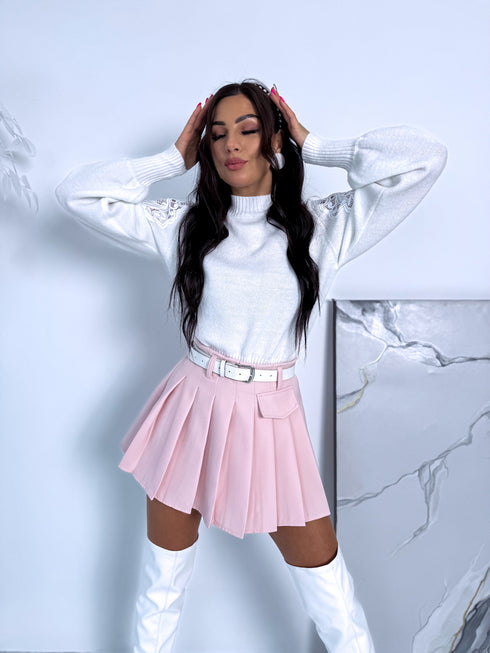 CORRUGATED shorts + belt GIFT "AMELIA" - soft pink