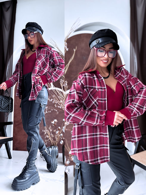 Rūtots krekls "COLLAR" ME221 - BORDO