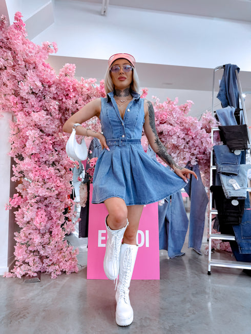 Denim dress "SCENTED" YX557-1 - BLUE