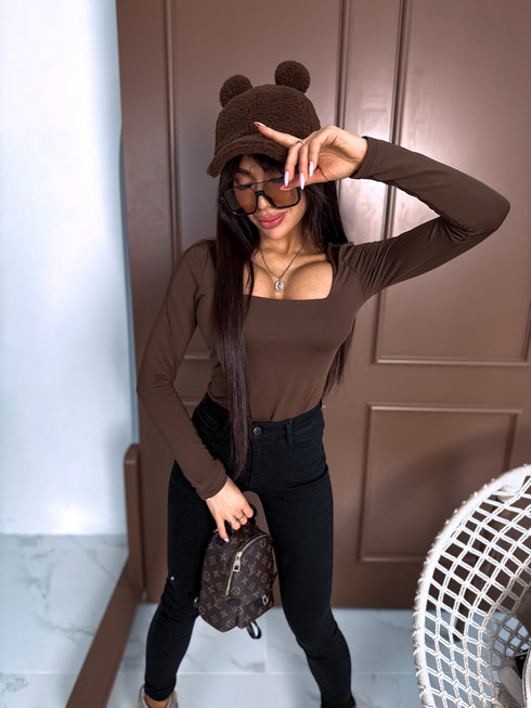 Базовый топ PUSH-UP с квадратным вырезом - темно-коричневый ПРЕДЗАКАЗ